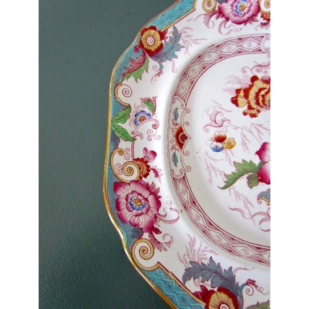 Antique Cauldon England Bentinck Turquoise Transferware Platter Victorian c1900